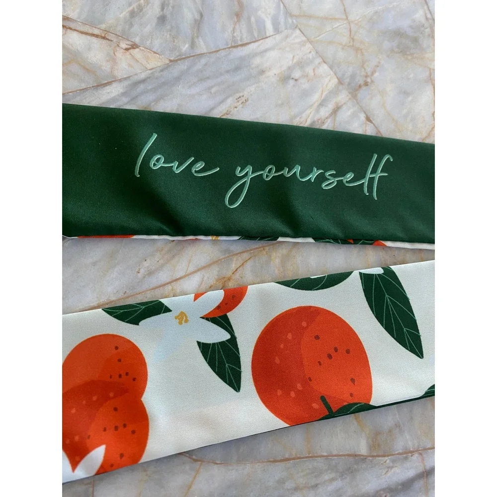 Orange Citrus Floral Love Yourself Green Skinny Scarf Twilly Bag Accessory